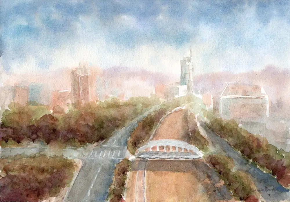 Mapocho Hoy, acuarela del río en Santiago