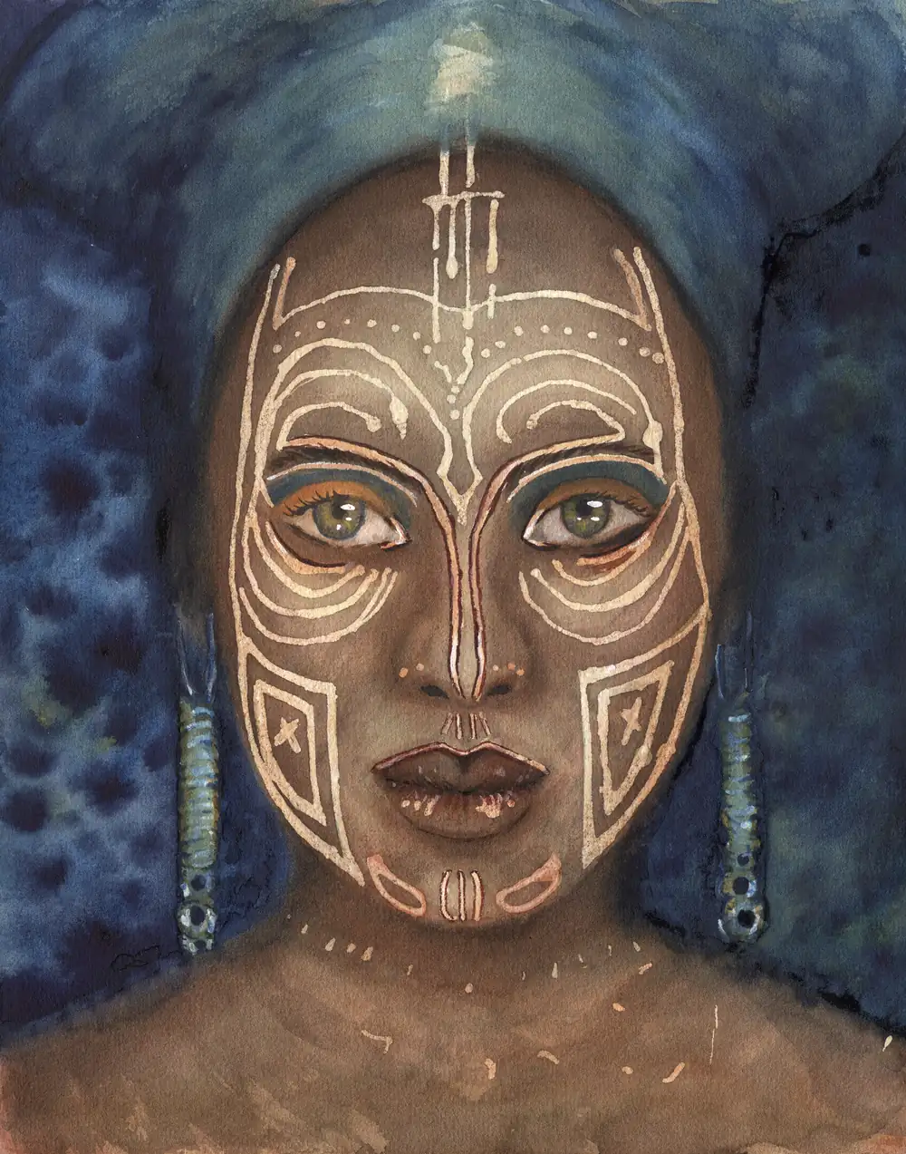 Etnias III, retrato en acuarela por Yamila Gorrín